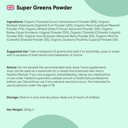 Organic Supergreens Powder With 9 Superfoods