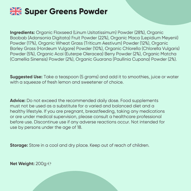 Organic Supergreens Powder With 9 Superfoods