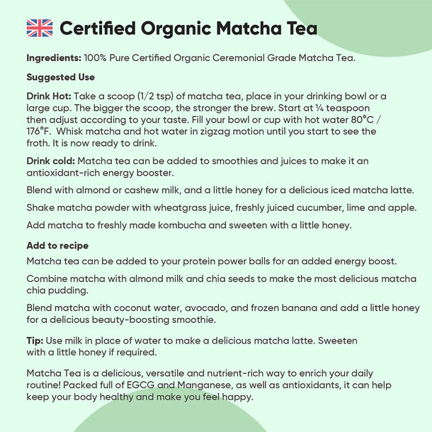 100% Organic Ceremonial-Grade Matcha Green Tea Powder
